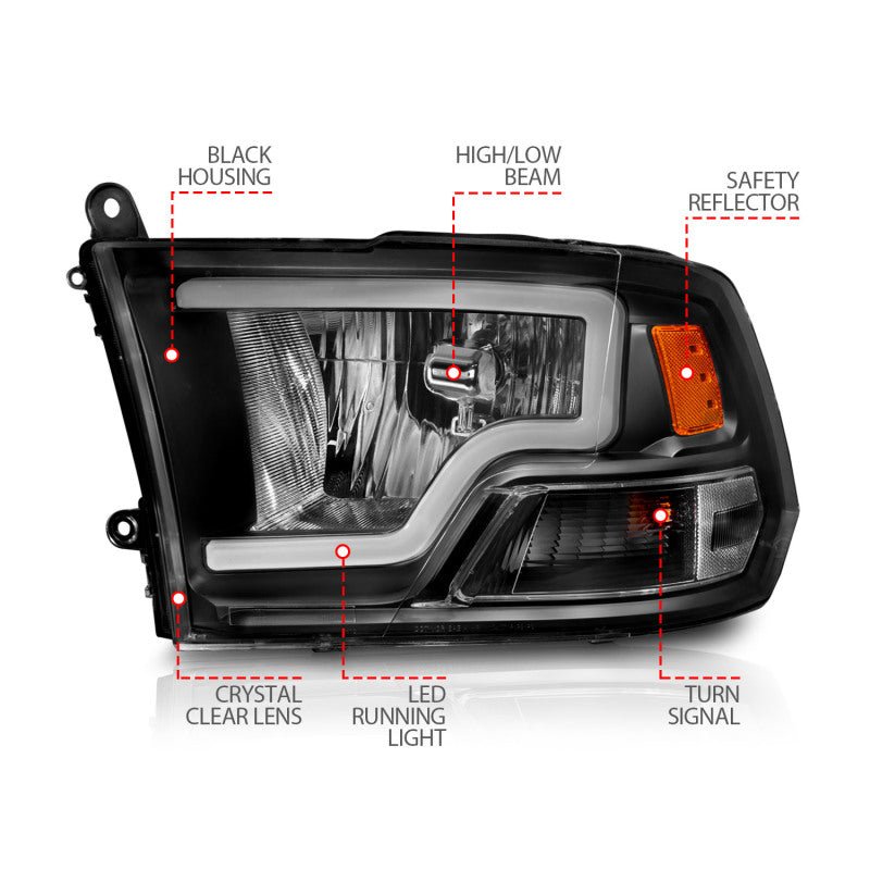 ANZO - ANZO 2009-2018 Dodge Ram 1500 Crystal Headlights w/ Light Bar Black Housing - Demon Performance