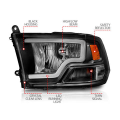 ANZO - ANZO 2009-2018 Dodge Ram 1500 Crystal Headlights w/ Light Bar Black Housing - Demon Performance