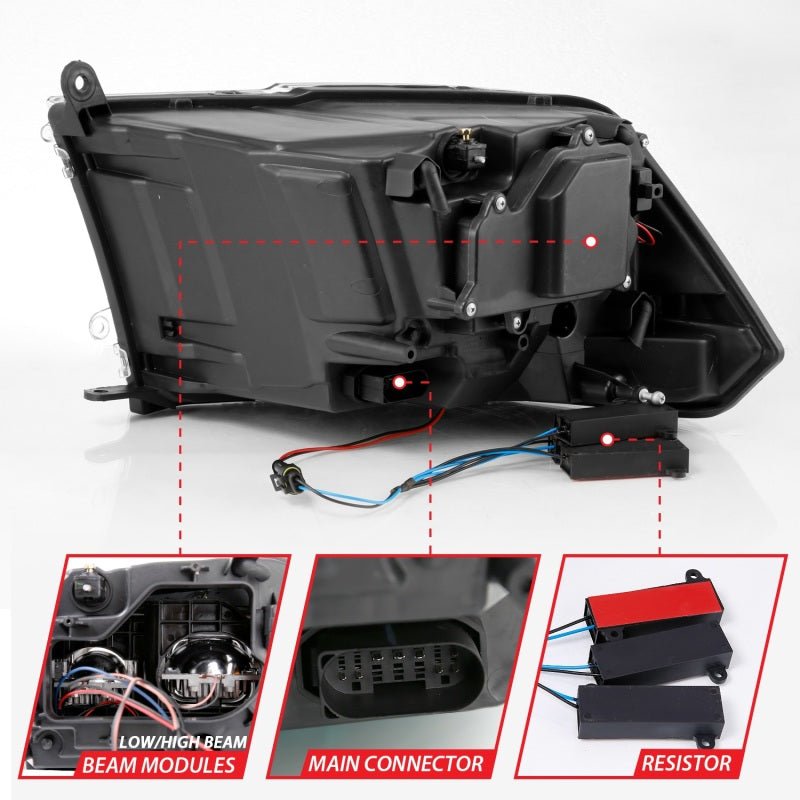 ANZO - ANZO 2009-2018 Dodge Ram 1500 Led Projector Plank Style Switchback H.L Halo Black Amber (OE Style) - Demon Performance