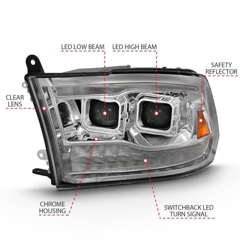 ANZO - ANZO 2009-2018 Dodge Ram 1500 Led Projector Plank Style Switchback H.L Halo Chrome Amber (OE Style) - Demon Performance