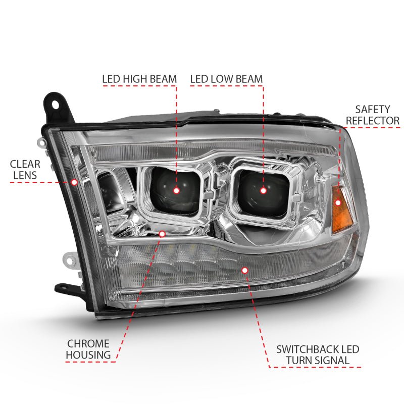 ANZO - ANZO 2009-2018 Dodge Ram 1500 Led Projector Plank Style Switchback H.L Halo Chrome Amber (OE Style) - Demon Performance
