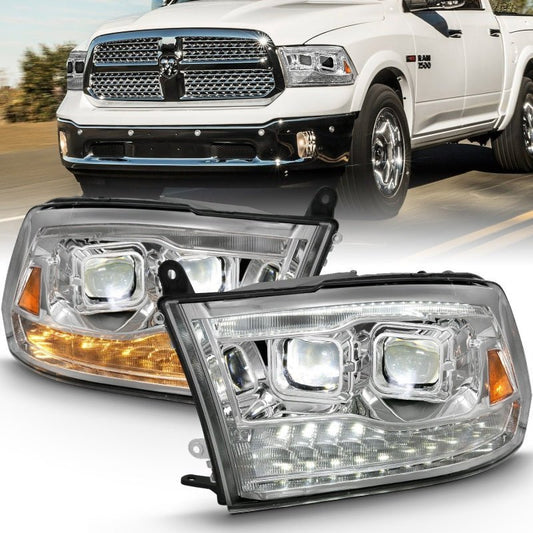 ANZO - ANZO 2009-2018 Dodge Ram 1500 Led Projector Plank Style Switchback H.L Halo Chrome Amber (OE Style) - Demon Performance