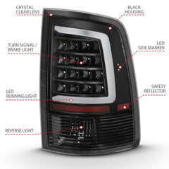 ANZO - ANZO 2009-2018 Dodge Ram 1500 LED Taillight Plank Style Black w/Clear Lens - Demon Performance