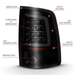 ANZO - ANZO 2009-2018 Dodge Ram 1500 LED Taillight Plank Style Black w/Smoke Lens - Demon Performance