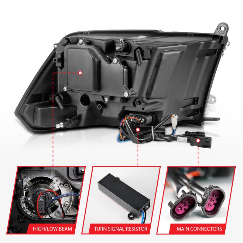 ANZO - ANZO 2009-2018 Dodge Ram 1500 Projector Headlights Plank Style Halo w/Switchback Matte Black - Demon Performance