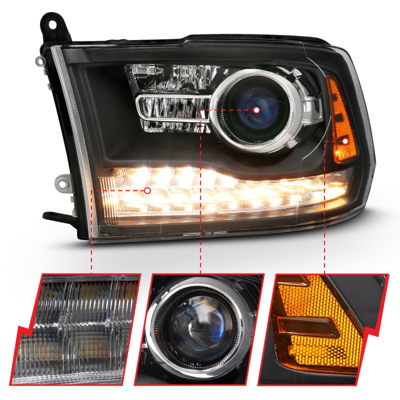 ANZO - ANZO 2009-2018 Dodge Ram 1500 Projector Headlights Plank Style Halo w/Switchback Matte Black - Demon Performance