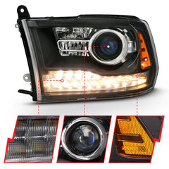ANZO - ANZO 2009-2018 Dodge Ram 1500 Projector Headlights Plank Style Halo w/Switchback Matte Black - Demon Performance