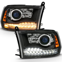 ANZO - ANZO 2009-2018 Dodge Ram 1500 Projector Headlights Plank Style Halo w/Switchback Matte Black - Demon Performance