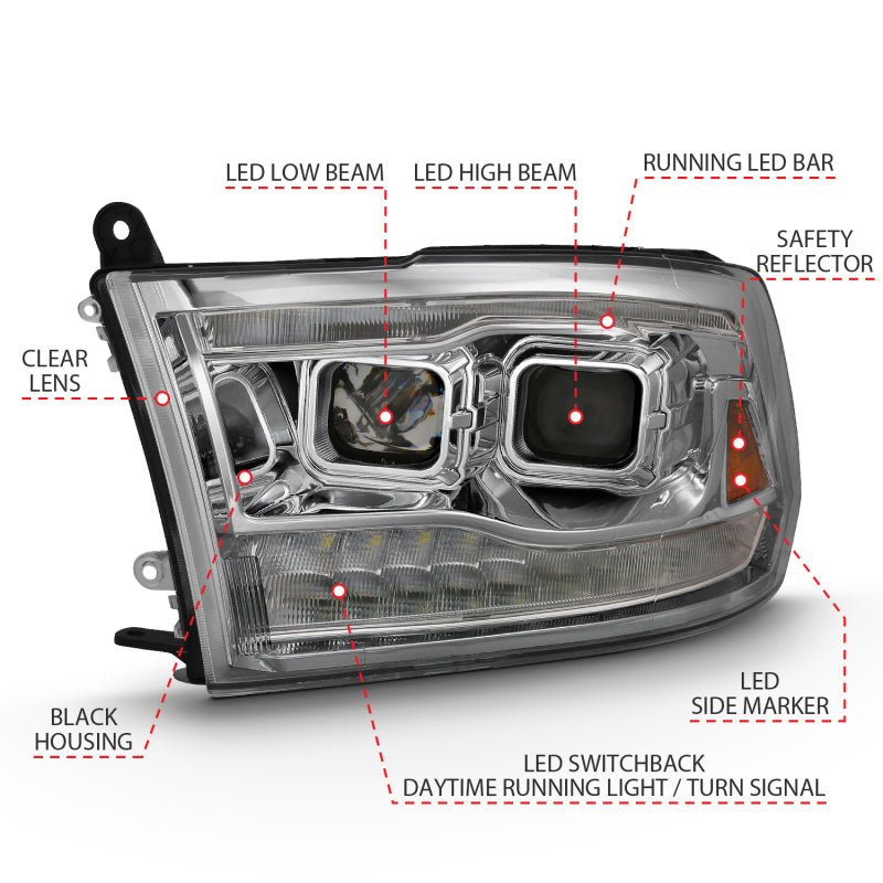 ANZO - ANZO 2009-2018 Dodge Ram 1500 Projector H.L. Switchback Black Amber - Demon Performance
