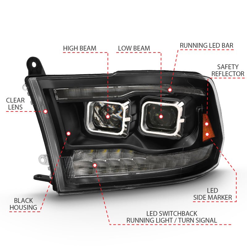 ANZO - ANZO 2009-2018 Dodge Ram 1500 Projector H.L. Switchback Black Amber - Demon Performance