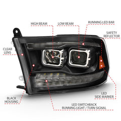ANZO - ANZO 2009-2018 Dodge Ram 1500 Projector H.L. Switchback Black Amber - Demon Performance