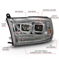 ANZO - ANZO 2009-2018 Dodge Ram 1500 Projector H.L. Switchback Chrome Amber - Demon Performance