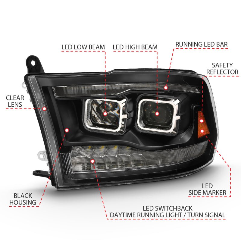 ANZO - ANZO 2009-2018 Dodge Ram 1500 Projector H.L. Switchback Chrome Amber - Demon Performance