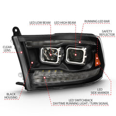 ANZO - ANZO 2009-2018 Dodge Ram 1500 Projector H.L. Switchback Chrome Amber - Demon Performance