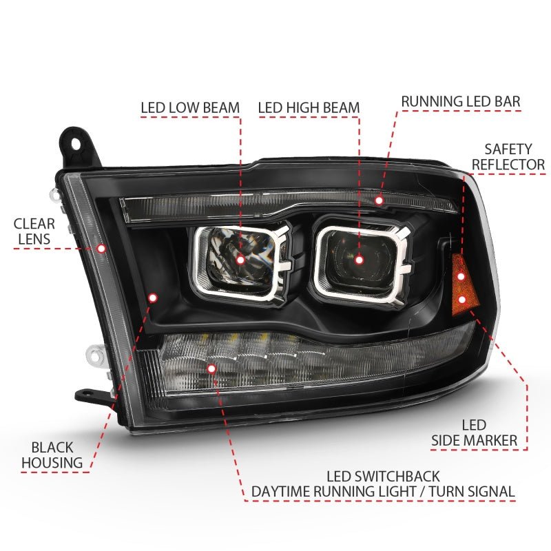 ANZO - ANZO 2009-2018 Dodge Ram 1500 Projector H.L. Switchback Chrome Amber - Demon Performance