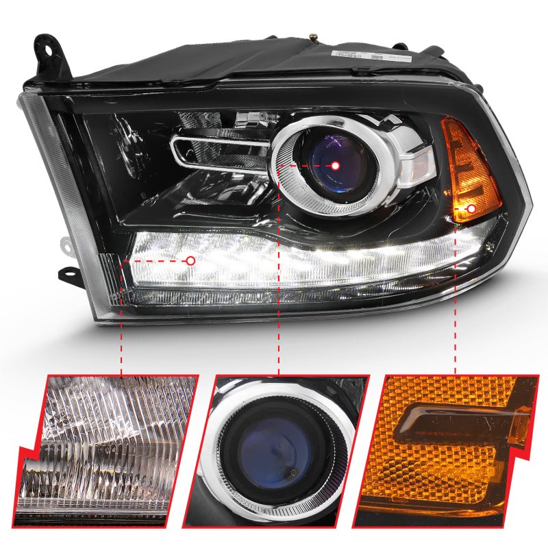 ANZO - ANZO 2009-2018 Dodge Ram 1500 Projector Plank Style Switchback H.L Halo Black Amber (OE Style) - Demon Performance