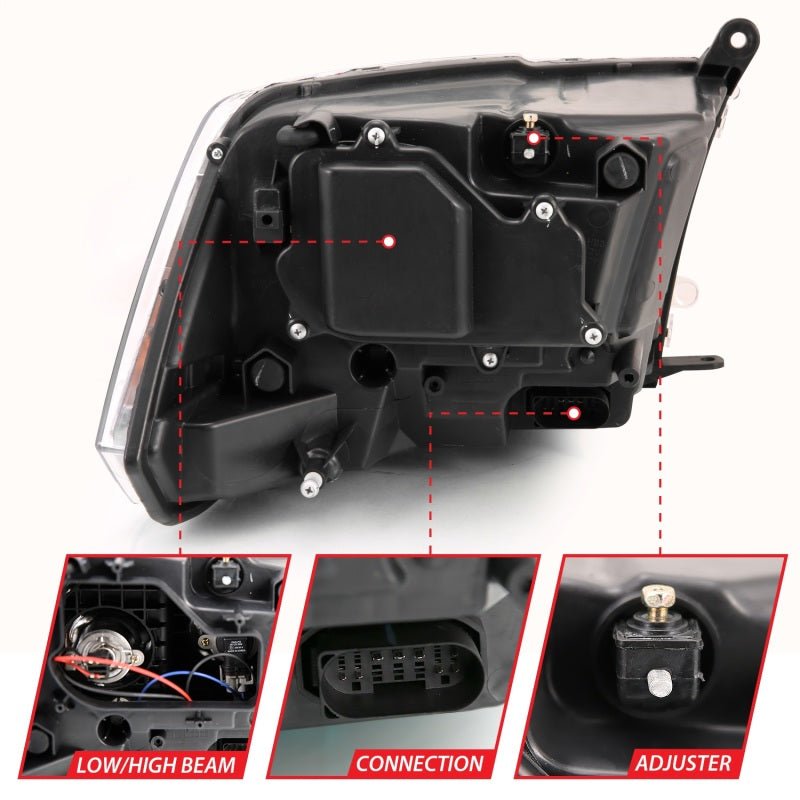 ANZO - ANZO 2009-2018 Dodge Ram 1500 Projector Plank Style Switchback H.L Halo Black Amber (OE Style) - Demon Performance