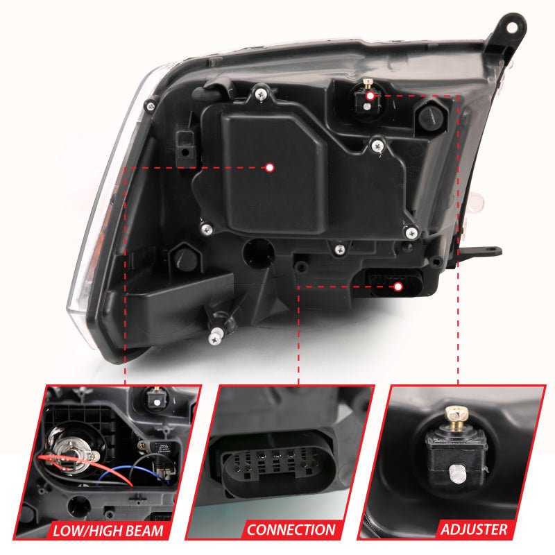 ANZO - ANZO 2009-2018 Dodge Ram 1500 Projector Plank Style Switchback H.L Halo Black Amber (OE Style) - Demon Performance