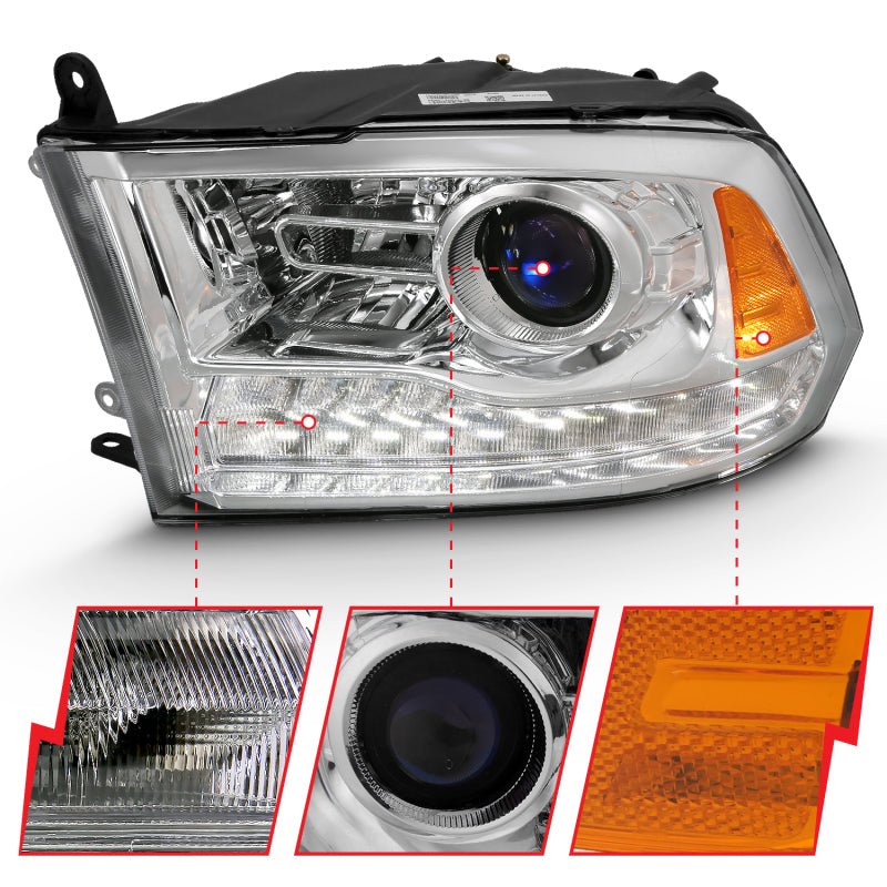 ANZO - ANZO 2009-2018 Dodge Ram 1500 Projector Plank Style Switchback H.L Halo Chrome Amber (OE Style) - Demon Performance