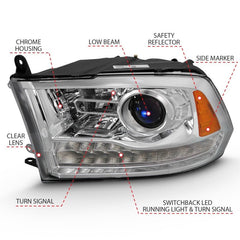 ANZO - ANZO 2009-2018 Dodge Ram 1500 Projector Plank Style Switchback H.L Halo Chrome Amber (OE Style) - Demon Performance