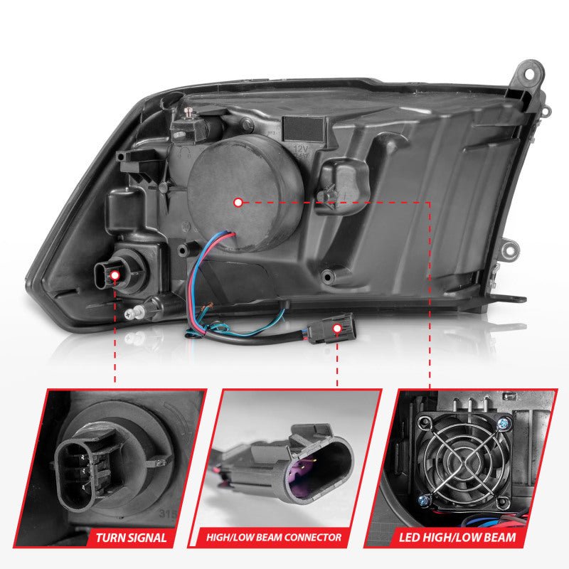 ANZO - ANZO 2009-2020 Dodge Ram 1500 Full LED Square Projector Headlights w/ Chrome Housing Black Amber - Demon Performance
