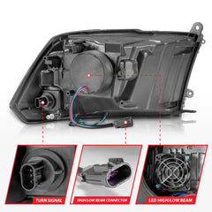 ANZO - ANZO 2009-2020 Dodge Ram 1500 Full LED Square Projector Headlights w/ Chrome Housing Black Amber - Demon Performance