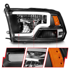 ANZO - ANZO 2009-2020 Dodge Ram 1500 Full LED Square Projector Headlights w/ Chrome Housing Black Amber - Demon Performance