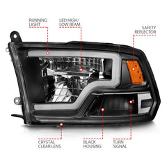 ANZO - ANZO 2009-2020 Dodge Ram 1500 Full LED Square Projector Headlights w/ Chrome Housing Black Amber - Demon Performance