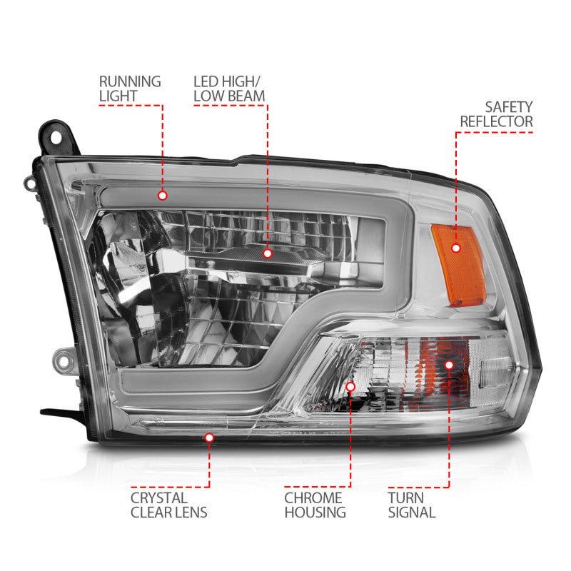 ANZO - ANZO 2009-2020 Dodge Ram 1500 Full LED Square Projector Headlights w/ Chrome Housing Chrome Amber - Demon Performance