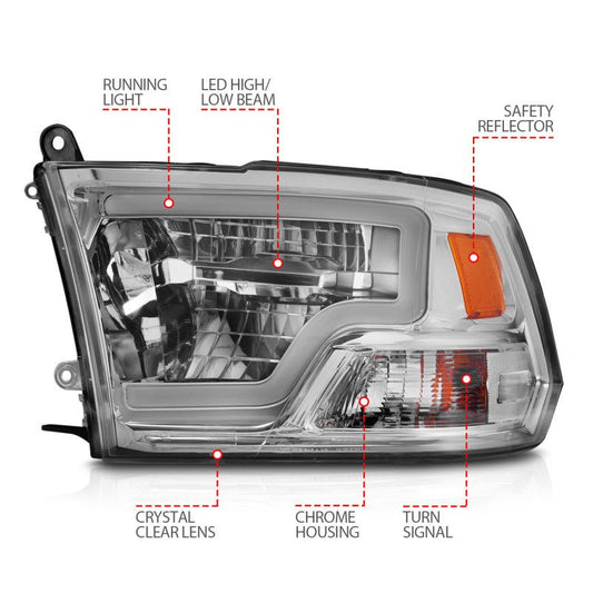 ANZO - ANZO 2009-2020 Dodge Ram 1500 Full LED Square Projector Headlights w/ Chrome Housing Chrome Amber - Demon Performance
