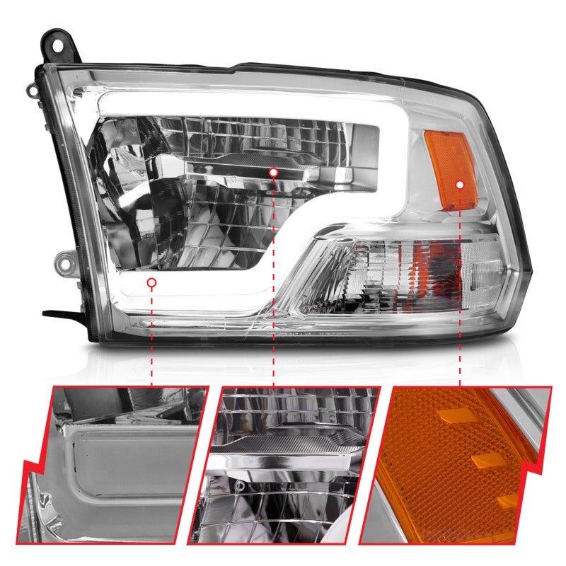 ANZO - ANZO 2009-2020 Dodge Ram 1500 Full LED Square Projector Headlights w/ Chrome Housing Chrome Amber - Demon Performance