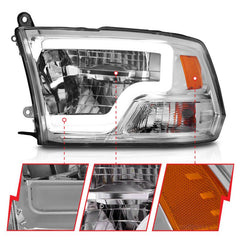 ANZO - ANZO 2009-2020 Dodge Ram 1500 Full LED Square Projector Headlights w/ Chrome Housing Chrome Amber - Demon Performance