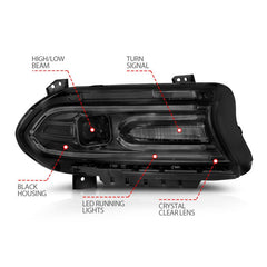 ANZO - ANZO 2015-2018 Dodge Charger Projector Headlights Plank Style Black - Demon Performance
