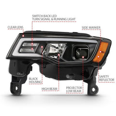 ANZO - ANZO 2017-2018 Jeep Grand Cherokee Projector Headlights w/ Plank Style Switchback - Black w/ Amber - Demon Performance