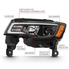 ANZO - ANZO 2017-2018 Jeep Grand Cherokee Projector Headlights w/ Plank Style Switchback - Black w/ Amber - Demon Performance