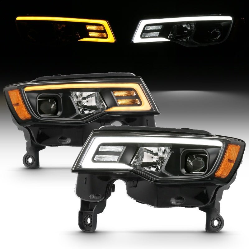ANZO - ANZO 2017-2018 Jeep Grand Cherokee Projector Headlights w/ Plank Style Switchback - Black w/ Amber - Demon Performance
