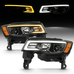 ANZO - ANZO 2017-2018 Jeep Grand Cherokee Projector Headlights w/ Plank Style Switchback - Black w/ Amber - Demon Performance