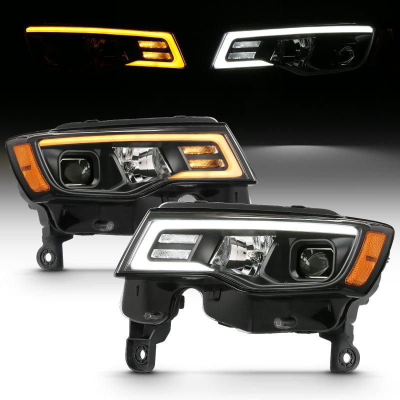 ANZO - ANZO 2017-2018 Jeep Grand Cherokee Projector Headlights w/ Plank Style Switchback - Black w/ Amber - Demon Performance