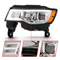 ANZO - ANZO 2017-2018 Jeep Grand Cherokee Projector Headlights w/ Plank Style Switchback - Chrome w/ Amber - Demon Performance