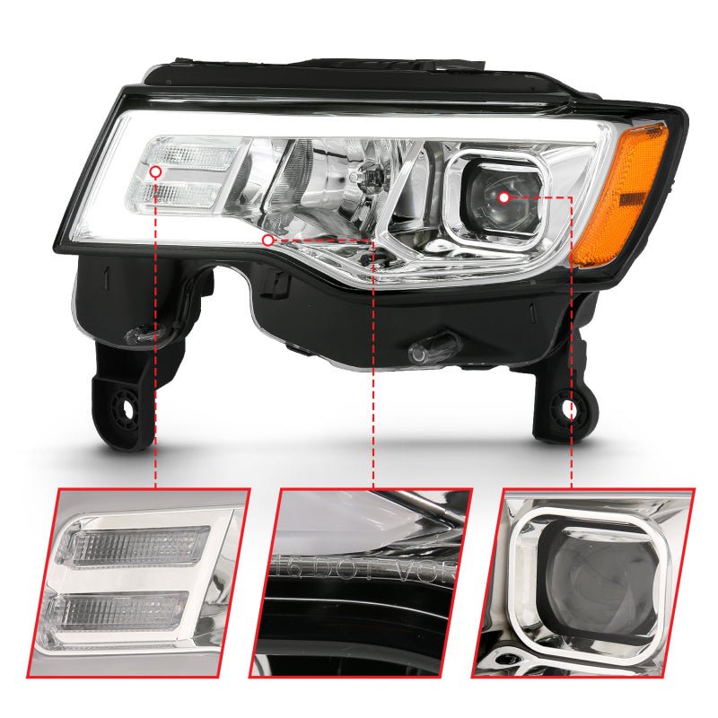 ANZO - ANZO 2017-2018 Jeep Grand Cherokee Projector Headlights w/ Plank Style Switchback - Chrome w/ Amber - Demon Performance