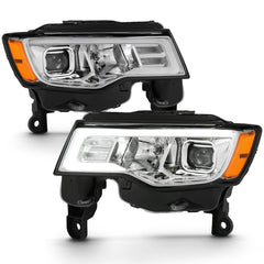 ANZO - ANZO 2017-2018 Jeep Grand Cherokee Projector Headlights w/ Plank Style Switchback - Chrome w/ Amber - Demon Performance