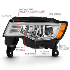 ANZO - ANZO 2017-2018 Jeep Grand Cherokee Projector Headlights w/ Plank Style Switchback - Chrome w/ Amber - Demon Performance