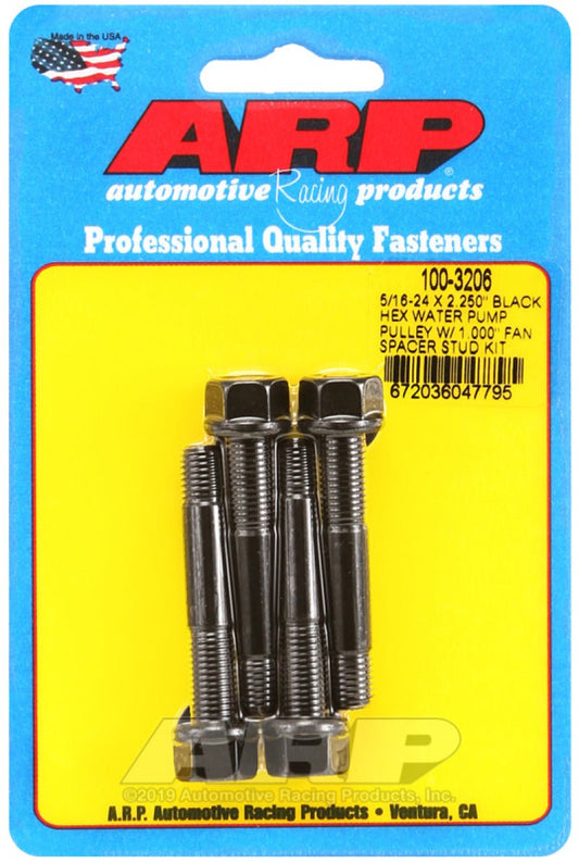 ARP - ARP 5/16-24 X 2.250 Black Hex Water Pump Pulley w/ 1.000in Fan Spacer Stud Kit - Demon Performance