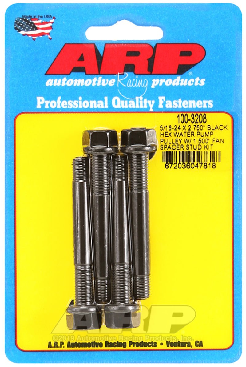 ARP - ARP 5/16-24 X 2.750 Black Hex Water Pump Pulley w/ 1.500in Fan Spacer Stud Kit - Demon Performance