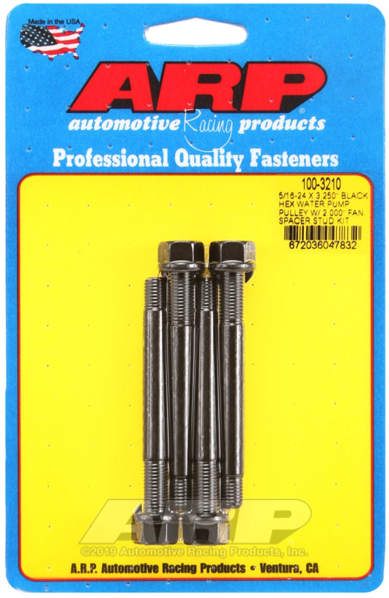 ARP - ARP 5/16-24 X 3.250 Black Hex Water Pump Pulley w/ 2.000in Fan Spacer Stud Kit - Demon Performance
