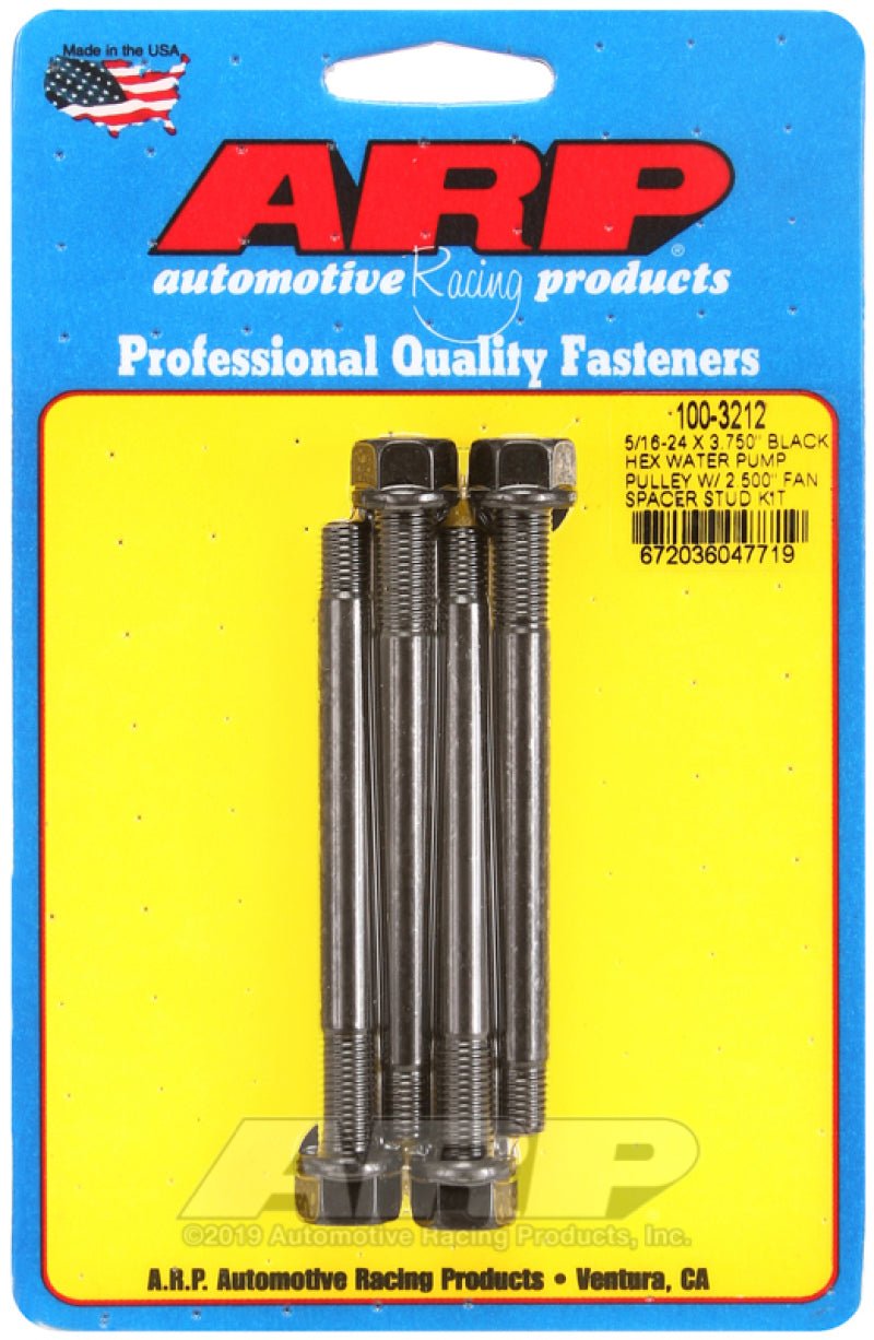 ARP - ARP 5/16-24 X 3.750 Black Hex Water Pump Pulley w/ 2.500in Fan Spacer Stud Kit - Demon Performance