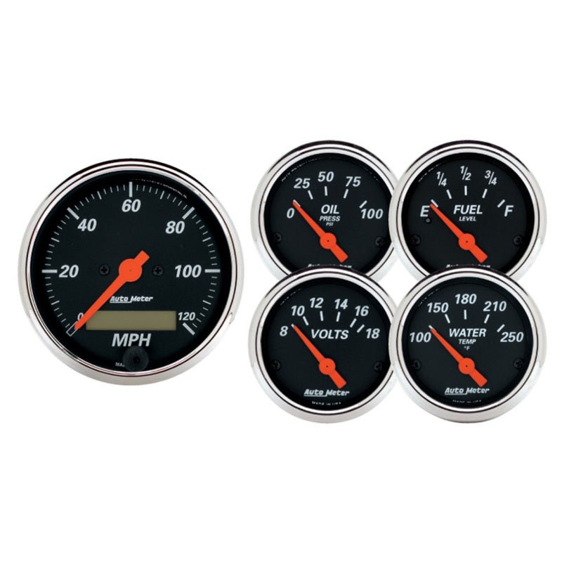 AutoMeter - Autometer Designer 3-3/8in & 2-1/16in Kit Box-Elec Speedo & Elec Oil Press H2O Temp Volt Fuel Level - Demon Performance