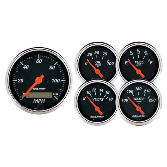 AutoMeter - Autometer Designer 3-3/8in & 2-1/16in Kit Box-Elec Speedo & Elec Oil Press H2O Temp Volt Fuel Level - Demon Performance