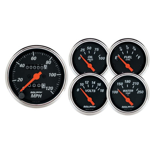 AutoMeter - Autometer Designer Black 5pc 100-250deg Temp / 8-18V Volt / 120mph Speed / 100psi Oil / E-F Fuel - Demon Performance