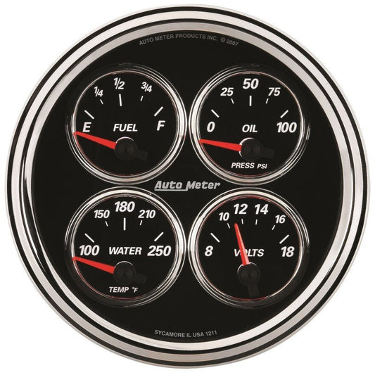 AutoMeter - Autometer Designer Black II 100PSI/100-250 Deg F/8-18 Volt Oil Press/Water Temp/Volt/Fuel Quad Gauge - Demon Performance